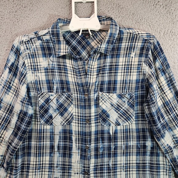 Rock & Republic Shirt Top Women Medium Blue White Plaid Button Up Long Sleeve -M - Picture 3 of 11